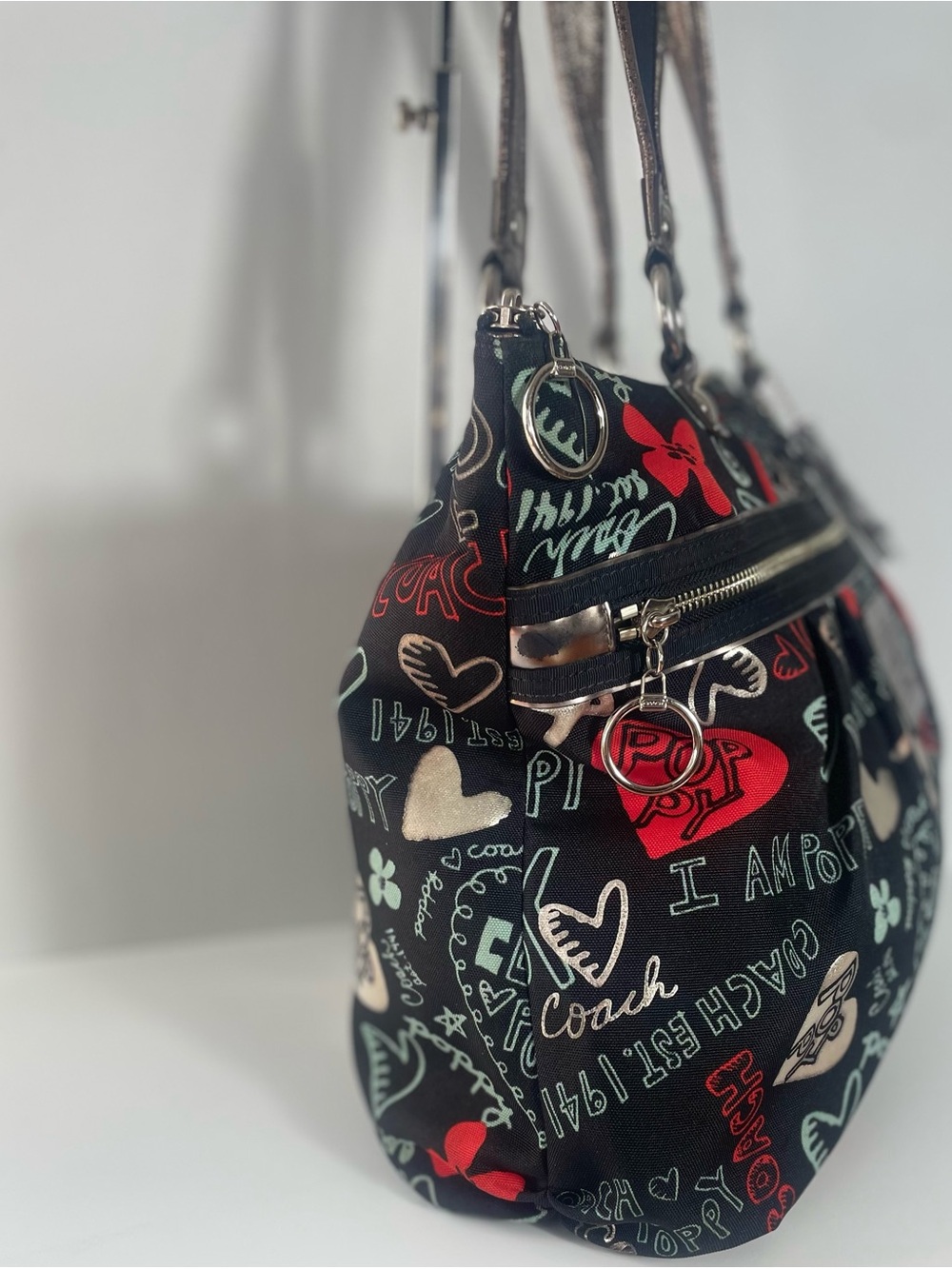 Coach Poppy Black Tote with Red, White and Silver Accents - Picture 8 of 15
